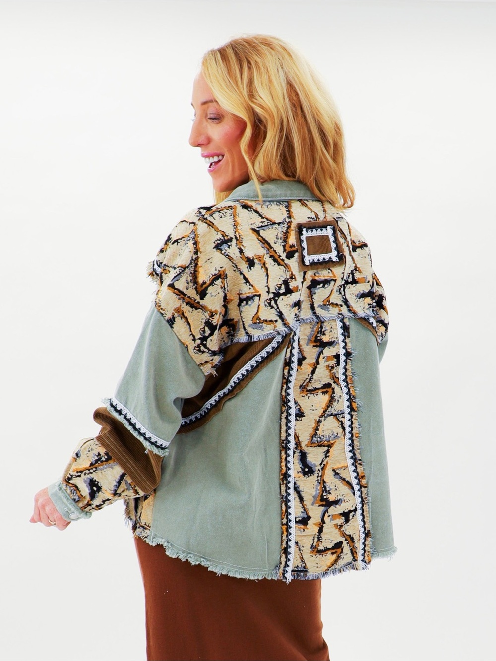 POL Bohemian Patchwork Western Tapestry/Corduroy Jacket - Picture 2 of 15